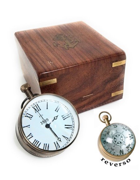 Reloj náutico bola cristal y latón con caja