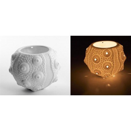 Portavela marino Erizo de mar en porcelana blanca