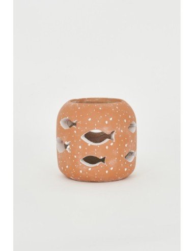 Portavelas marrón de cemento peces 