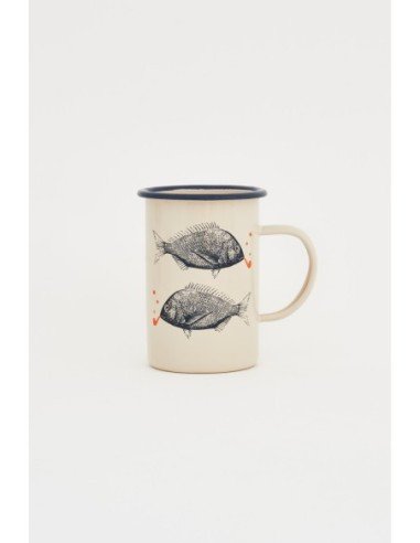 Mug crema diseño de peces