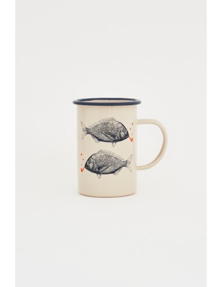 Mug crema diseño de peces