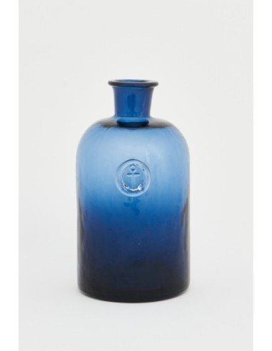 Botella cristal azul sello ancla