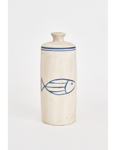 Botella alargada terracota de pez