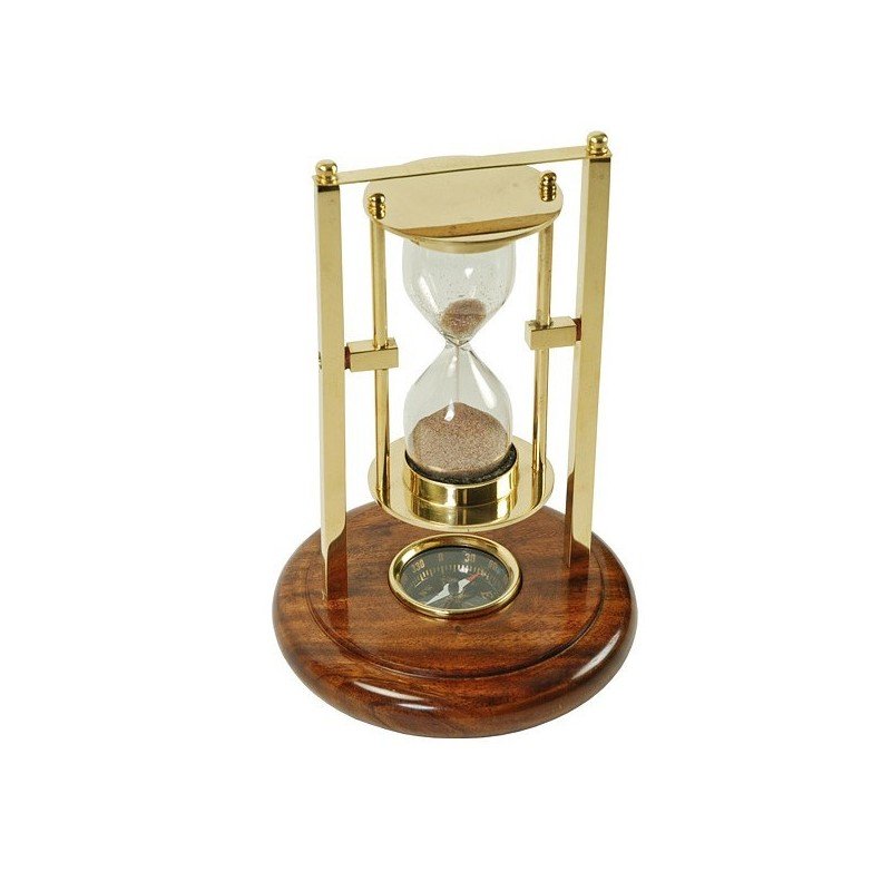 Reloj de arena de latón con brújula basculante