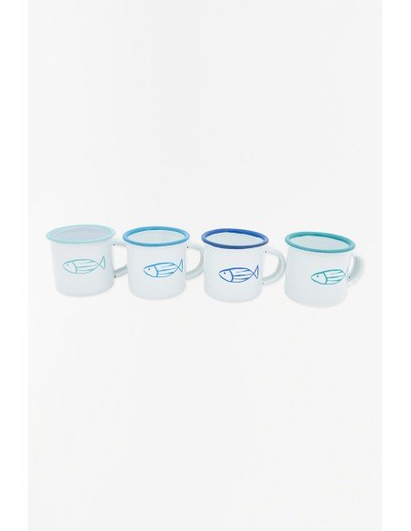 Tazas de metal blanco diseño peces 