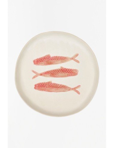 Plato de cerámica con peces rojos 