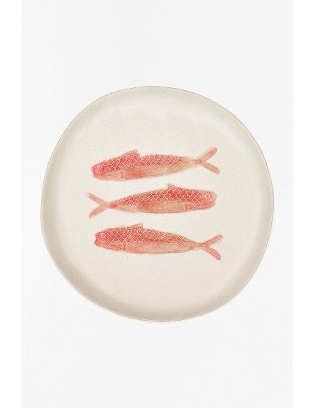 Plato de cerámica con peces rojos 