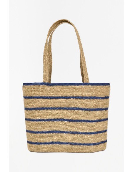 Bolso de yute marrón y azul 