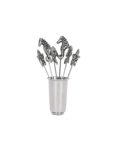Pinchos para aperitivos marinos de acero inoxidable con soporte (6 uds.)