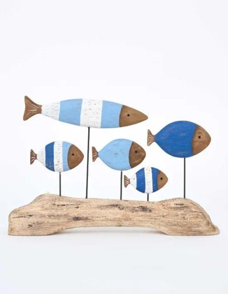 figura banco de peces madera 