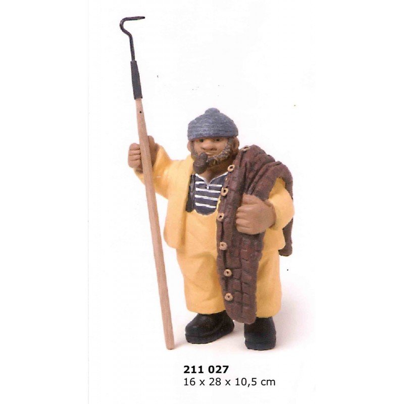 FIGURA MARINA PESCADOR CON RED Y BICHERO