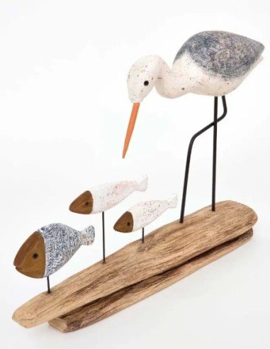  figura ave con peces madera 