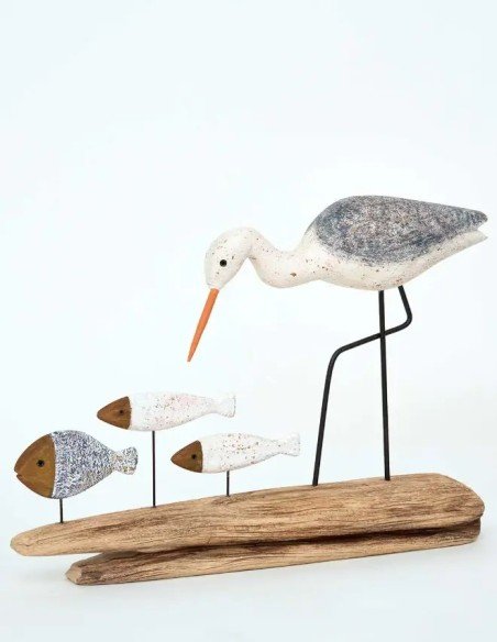  figura ave con peces madera 