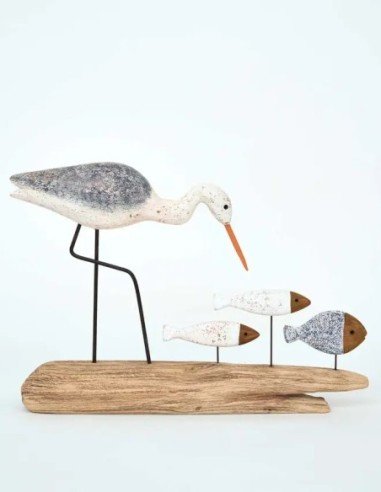  figura ave con peces madera