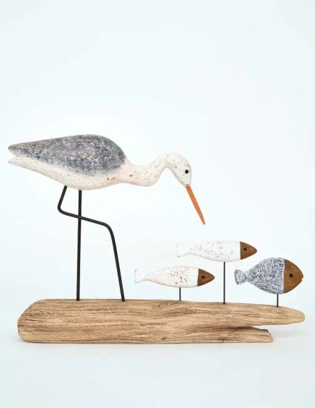  figura ave con peces madera