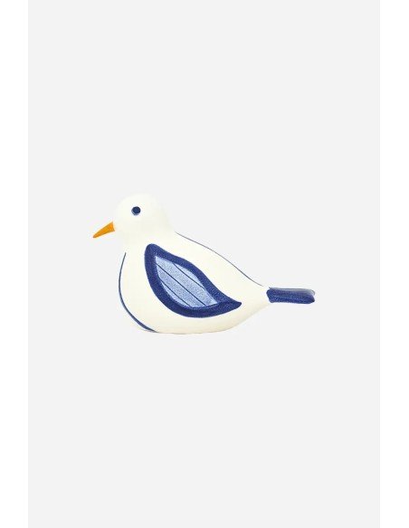Pájaro de cerámica blanco y azul 
