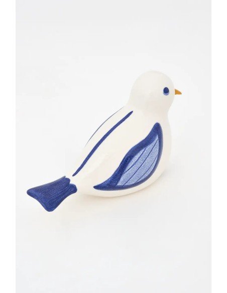  Pájaro de cerámica blanco y azul 