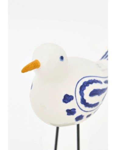  Pájaro pequeño en cerámica blanco y azul con soporte 
