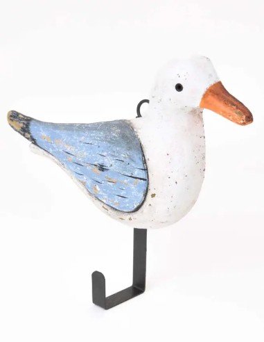 Perchero decorativo de pared con gaviota artesanal en madera