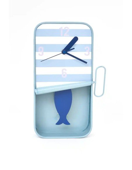 Reloj pequeño lata de sardinas azul claro 