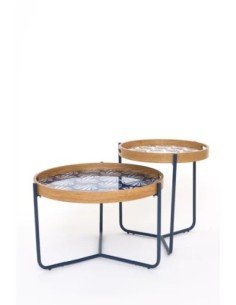 Mesa azul marino esmaltada con bandeja 