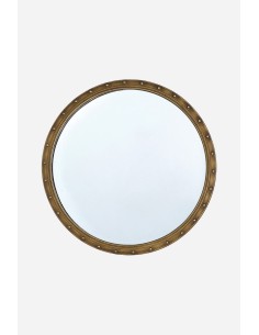 Espejo redondo de barco de 35 cm en aluminio con efecto latón antiguo.