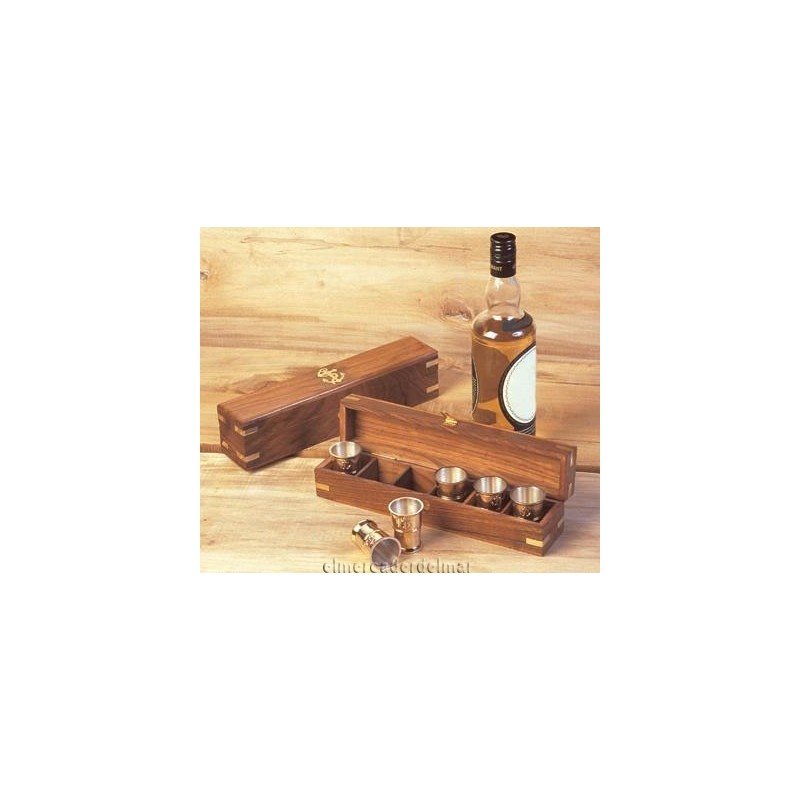 Caja náutica madera con 6 vasos chupitos