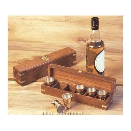 Caja náutica madera con 6 vasos chupitos