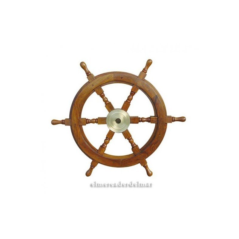 Rueda de timón en madera y latón