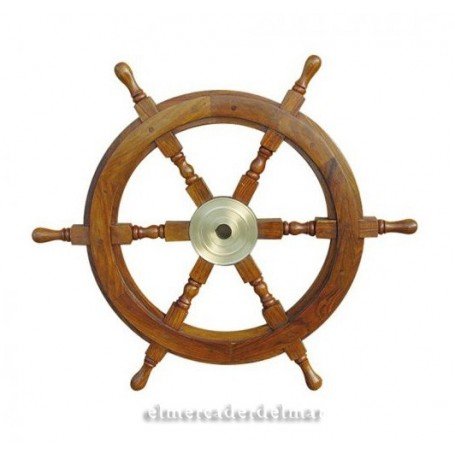 Rueda de timón en madera y latón