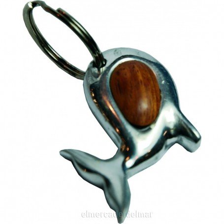Llavero náutico ballena  de metal y madera Llavero náutico ballena  de metal y madera