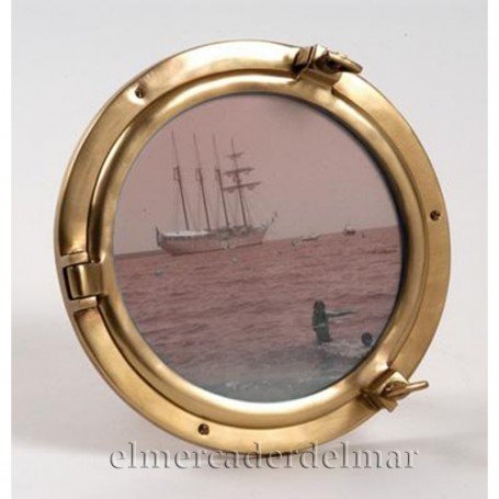 Portafotos ojo de buey náutico en latón envejecido