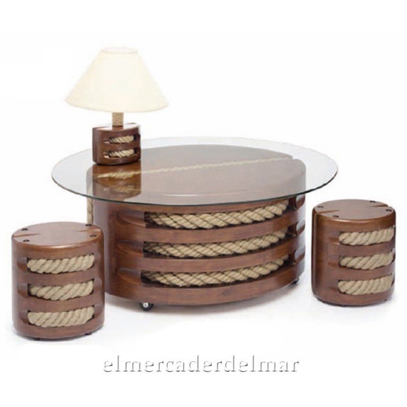 Mesa náutica polea de barco con cristal