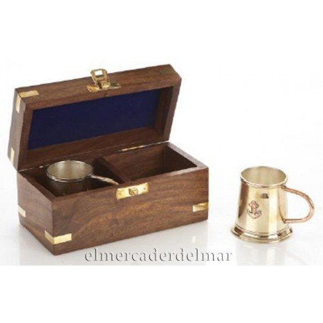 Caja dos vasos náuticos de chupito en latón