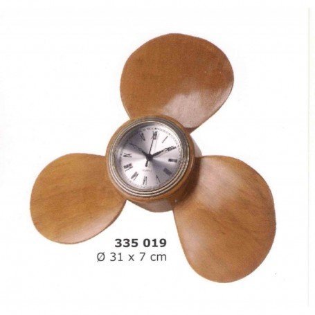 Hélice náutica de barco en madera con reloj