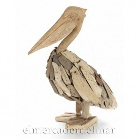 Pelícano marino en madera reflotada Pelícano marino en madera reflotada