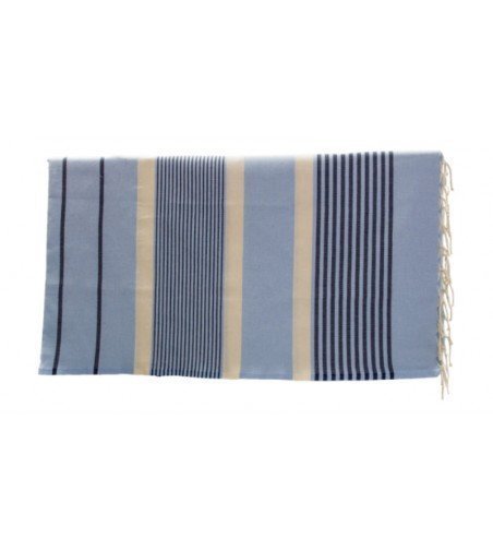 Pareo Fouta de Tejido Plano azul cielo y azul marino en Decoración Mar