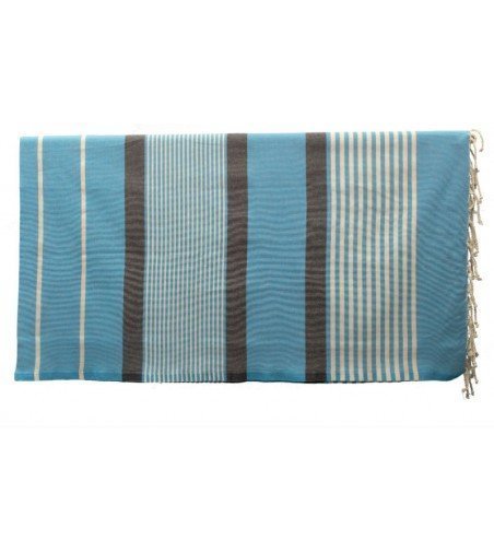 Pareo Fouta de Tejido Plano azul turquesa y crudo en Decoración Mar