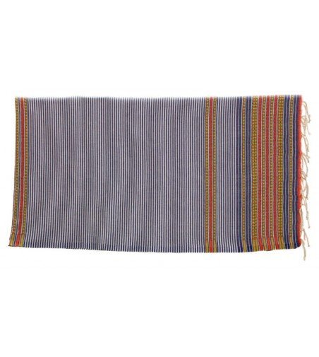 Pareo Fouta de Tejido Plano Modelo Berber azul y naranja 1 m x 2 m