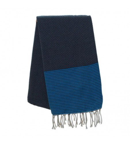 Pareo Fouta de Tejido nido de abeja Modelo lili  gris oscuro y azul turquesa  1 m x 2 m