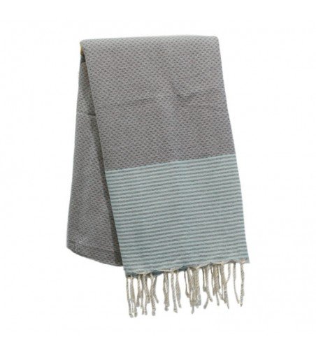 Pareo Fouta de Tejido nido de abeja Modelo lili  gris medio y verde agua  1 m x 2 m