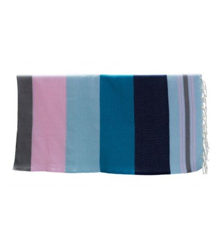 Pareo Fouta de Tejido nido de abeja Modelo Biarritz azul oscuro y azul turquesa en Decoración Mar  1 m x 2 m