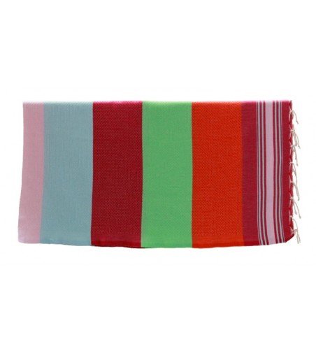Pareo Fouta de Tejido nido de abeja Modelo Biarritz naranja  y verde anís en Decoración Mar  1 m x 2 m Pareo Fouta de Tejido nido de abeja Modelo Biarritz naranja  y verde anís en Decoración Mar  1 m x 2 m