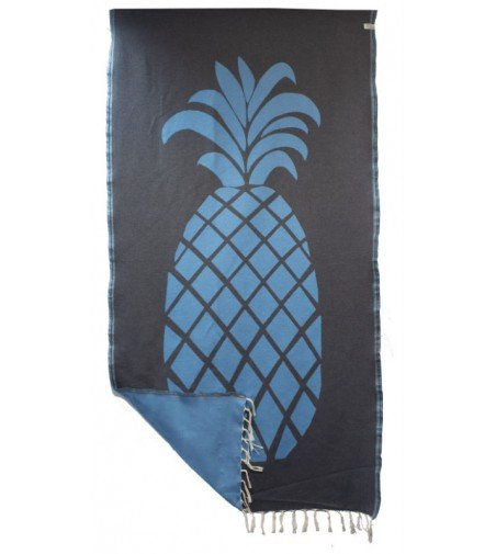 Pareo Fouta de Tejido Jacquard | Modelo Piña Turquesa y Fondo Gris en Decoración Mar Pareo Fouta de Tejido Jacquard | Modelo Piña Turquesa y Fondo Gris en Decoración Mar