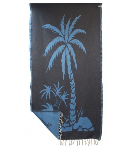 Pareo Fouta de Tejido Jacquard | Modelo Palmera Azul en Decoración Mar