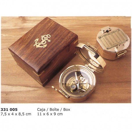 Brújula brunton con caja de madera