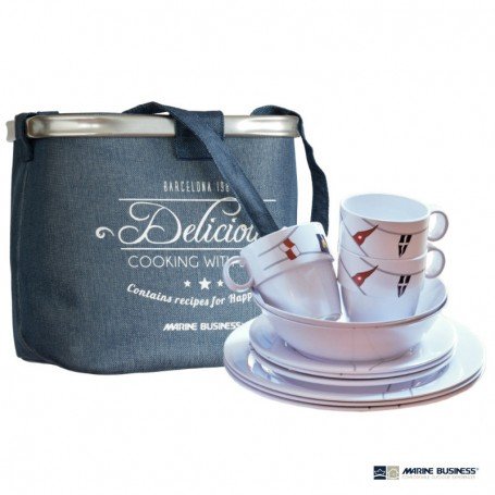 Pack de vajilla de melamina irrompible Regata (6 servicios) en decoracionmar.com para decoración náutica