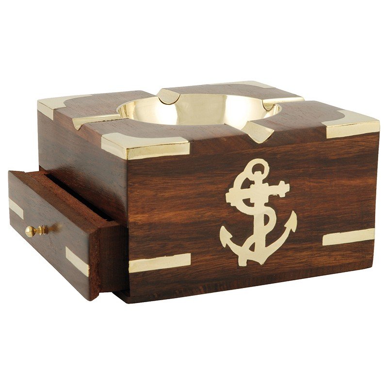 cenicero marinero de madera y latón