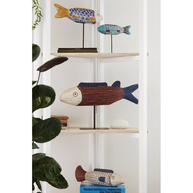 Pez de madera sobre peana decoración marinera