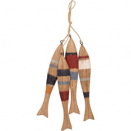 Colgante marino de peces de colores en madera